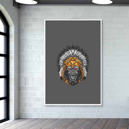 Gorilla Wearing Aztec Headdress Giant Poster