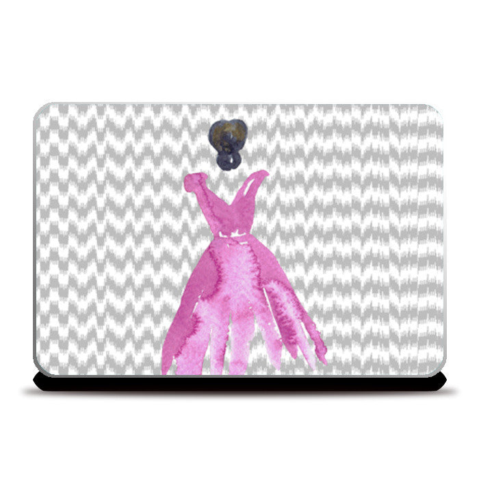 Pink Dress Silhouette Watercolor Fashion Design Laptop Skins