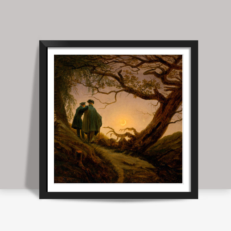 Two Men Contemplating the Moon by Caspar David Friedrich Square Art Prints