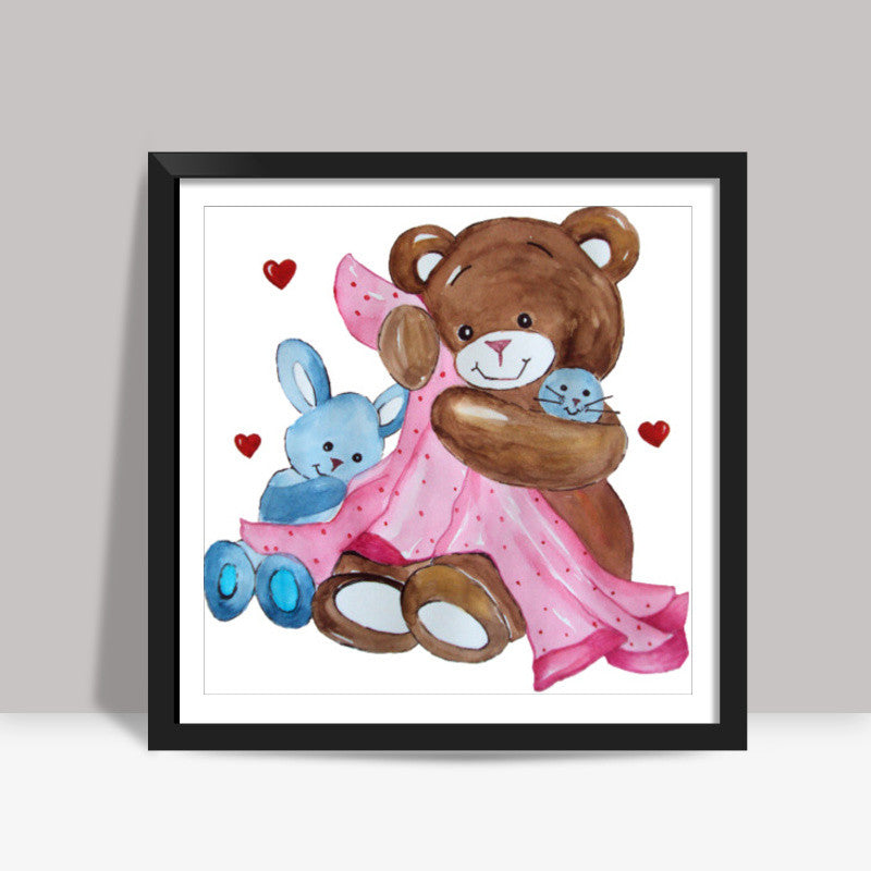 Cute Teddy Bear illustration Square Art Print