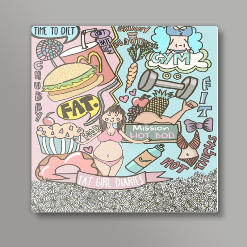 Fat Girl Diaries Doodle Square Art Prints