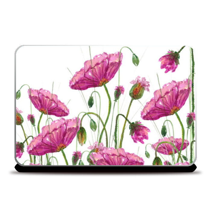 Blooming Pink Poppies Painted Floral Laptop Skins