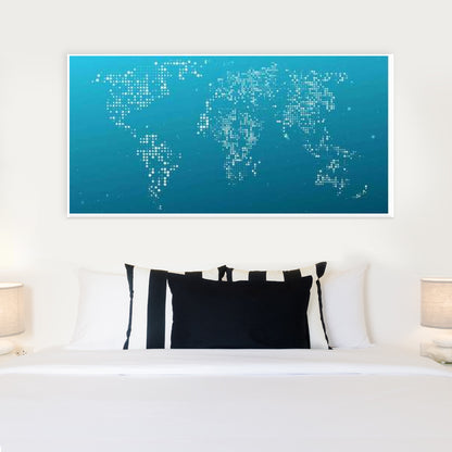 Blue & White World Map Door Poster