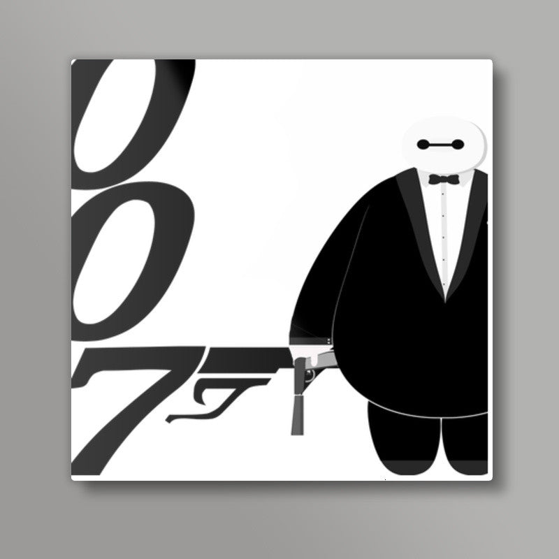 Minimal Baymax James Bond  Square Art Prints