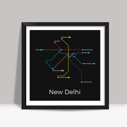 New Delhi Metro Map Square Art Prints