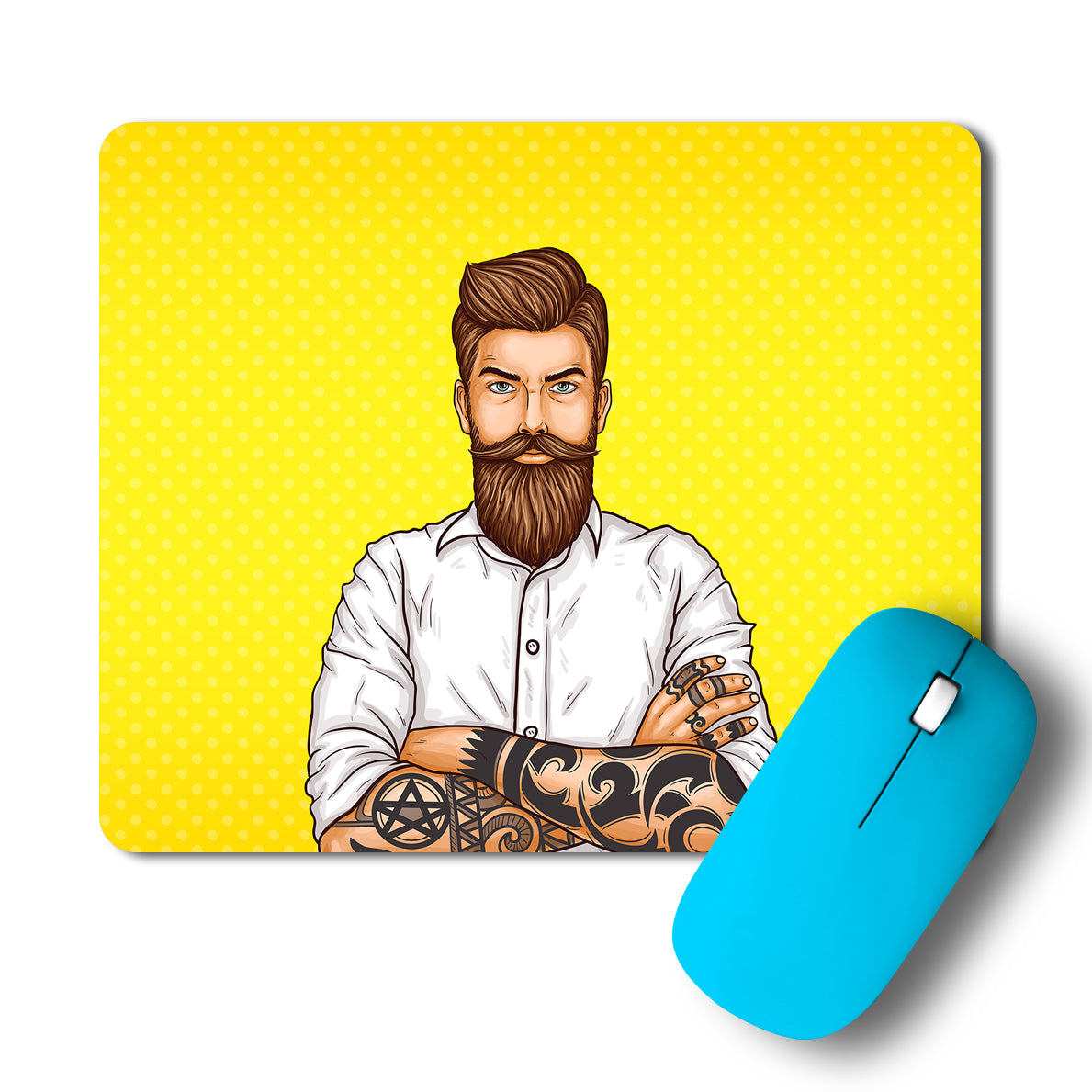 Bearded Macho Man With Tatoo Mousepad