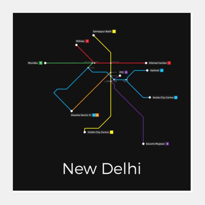 New Delhi Metro Map Square Art Prints