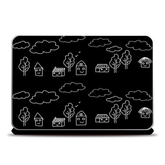 Laptop Skins, Tribal Art Black And White Happy Houses Laptop Skins