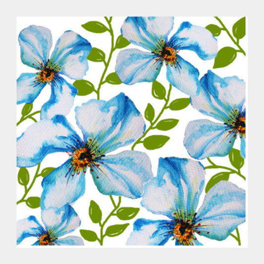 Blue Summer Blooms Floral Design Square Art Prints