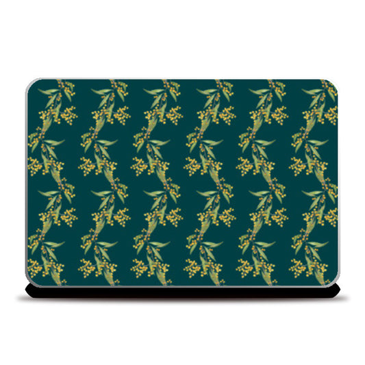 Painted Acacia/Mimosa Branch Flowers Zigzag Pattern  Laptop Skins