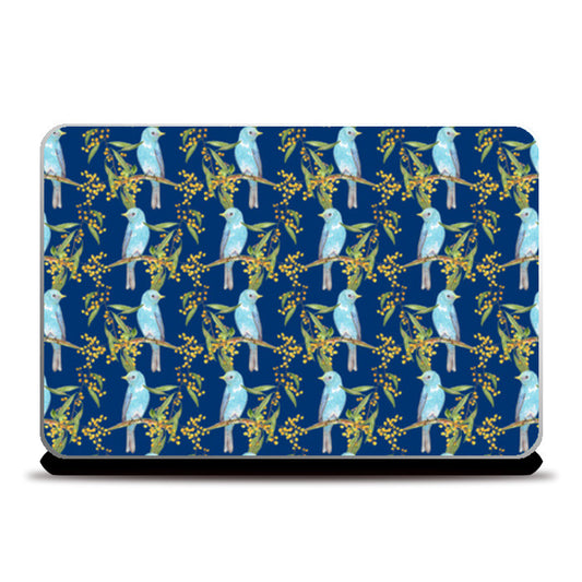Beautiful Blue Birds And Flowers Pattern Laptop Skins