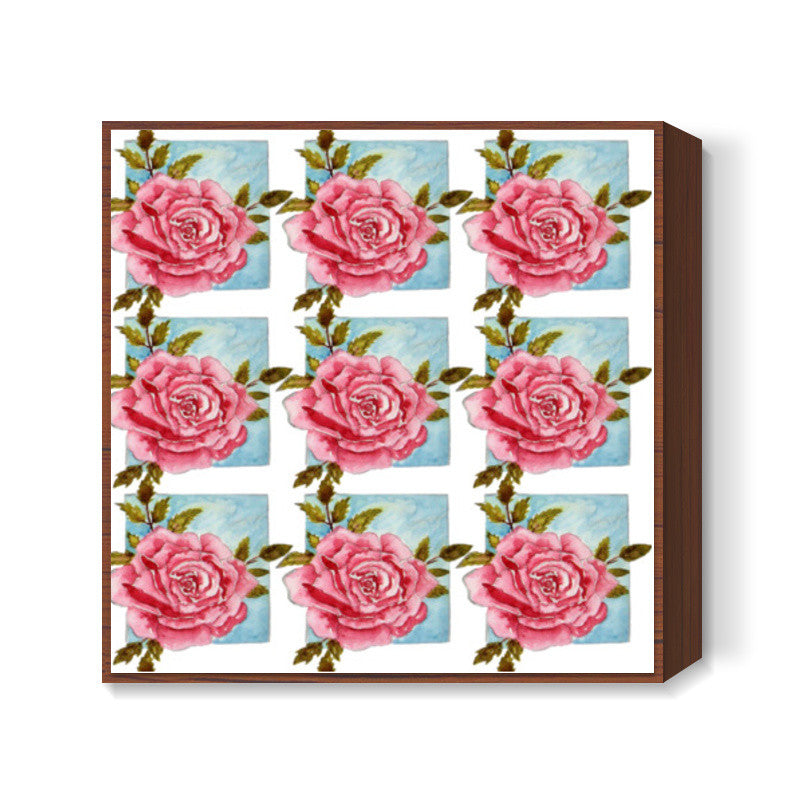 Pink Rose Flower Spring Watercolor Painted  Square Art Prints