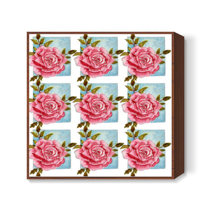 Pink Rose Flower Spring Watercolor Painted  Square Art Prints