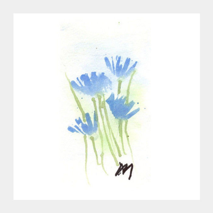 Cornflower Watercolour Square Art Prints