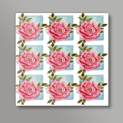 Pink Rose Flower Spring Watercolor Painted  Square Art Prints