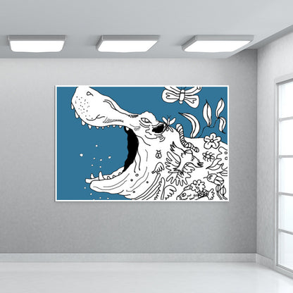 Hippopotamus Doodle Wall Art