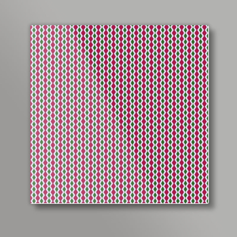 Retro Geometric Pink And Green Diamond Stripes Pattern Square Art Prints