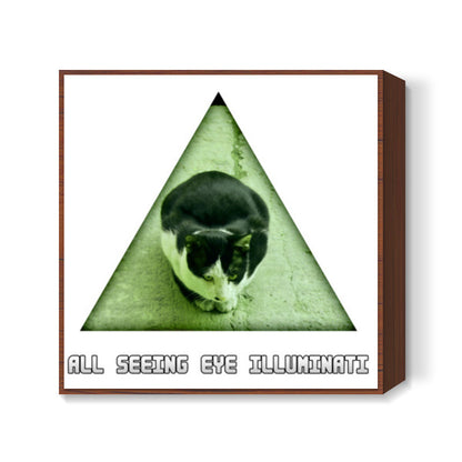 All Seeing Eye Illuminati Cat Square Art Prints