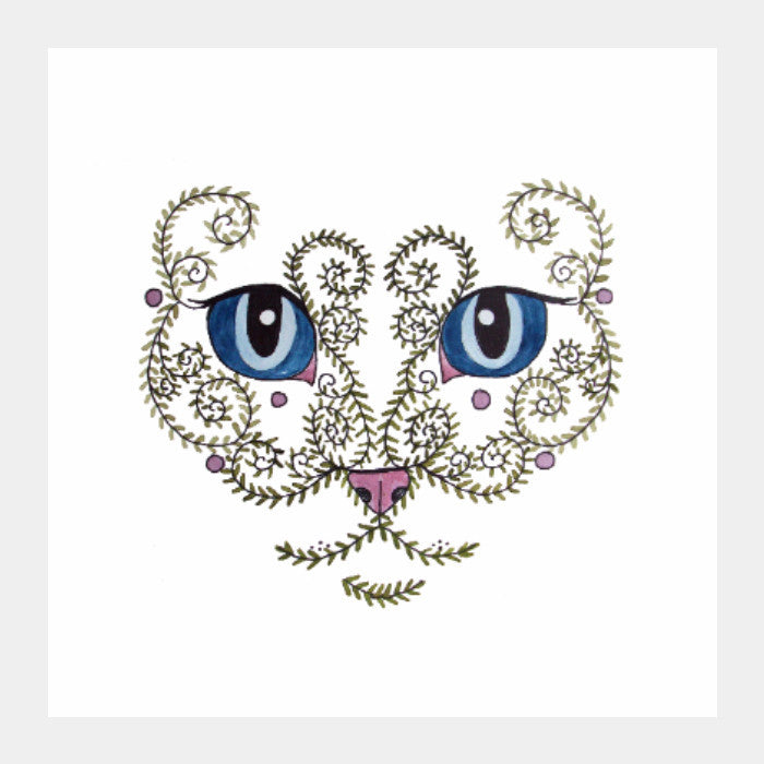 Square Art Prints, Big Eyes Cat Face Design Square Art Print