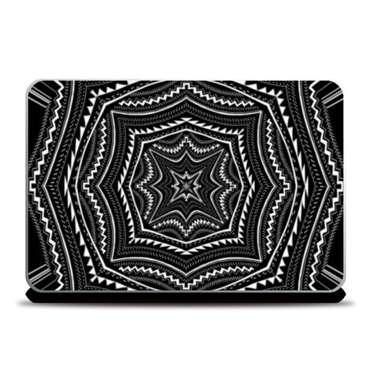 Groovy Aztec Black And White Digital Pattern Laptop Skins