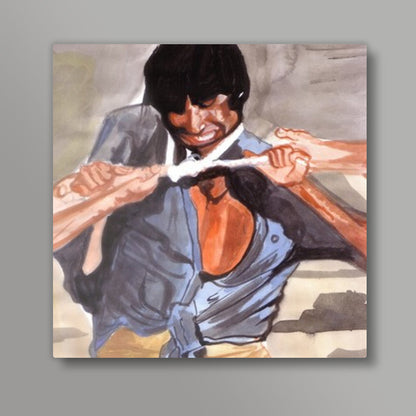 Angry young man Amitabh Bachchan in action Square Art Prints