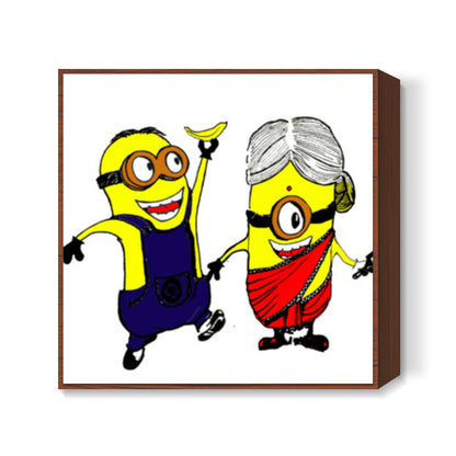 Minions love #minions #banana #cute Square Art Prints