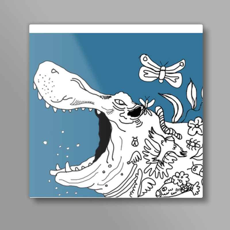 Hippopotamus Doodle Square Art Prints