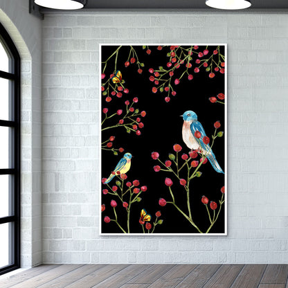 Winter Red Berries And Birds Nature Decor Nursery Print Wall Art