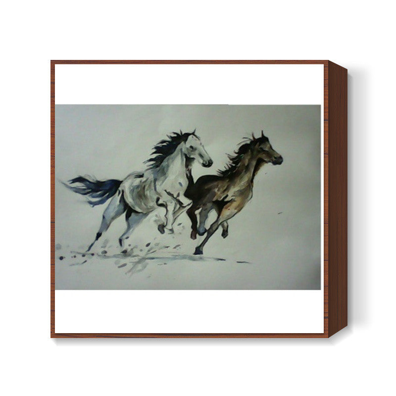 Two horses Square Art Prints