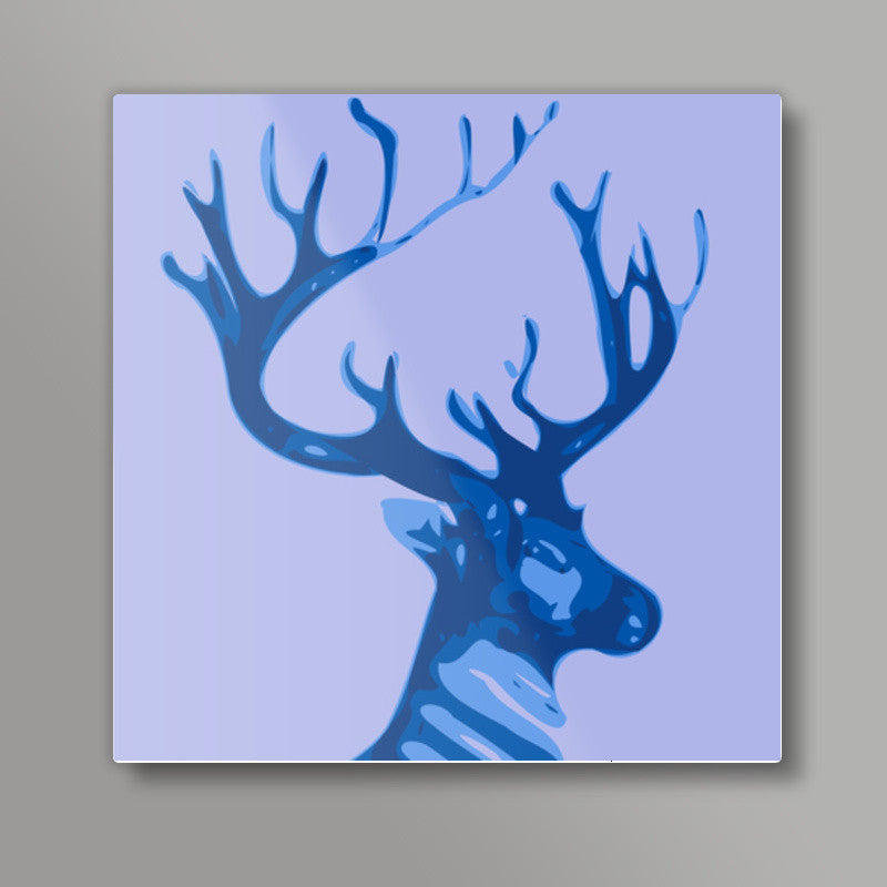 Abstract Deer Blue  Square Art Prints