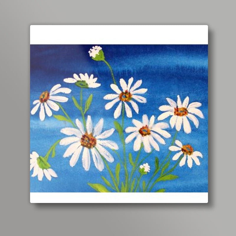 White Daisy Flowers Square Art Print