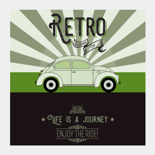 Retro Vintage Car On Green Square Art Prints PosterGully Specials