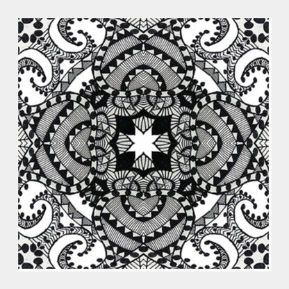 Black And White Ethnic Ornate Decorative Doodle Background Square Art Prints