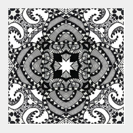 Black And White Ethnic Ornate Decorative Doodle Background Square Art Prints PosterGully Specials