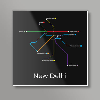 New Delhi Metro Map Square Art Prints