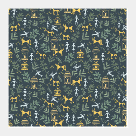 Square Art Prints, Warli Village Square Art Prints