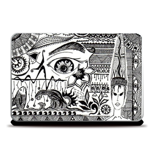 Afrique Black and White Doodle Laptop Skins