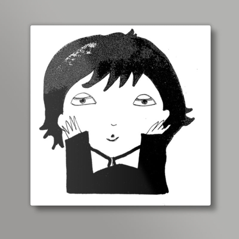 Black and White funny illustration Square Art Prints