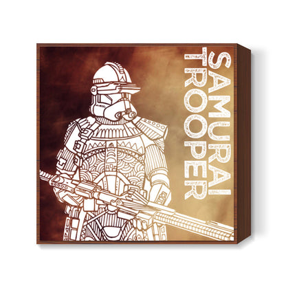 Samurai Trooper: Star Wars inspired original artwork, black, red, duotone, bold, bright, pop art, trendy graphic art, fan art, intricate, graphic poster, minimalist art, trending designs Square Art Prints