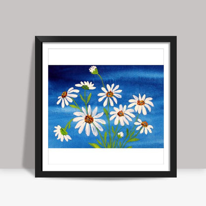 White Daisy Flowers Square Art Print