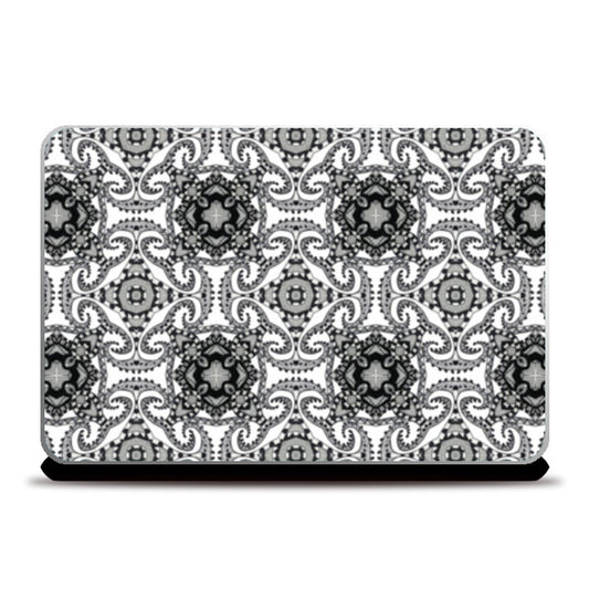 Black And White Doodle Intricate Pattern Laptop Skins