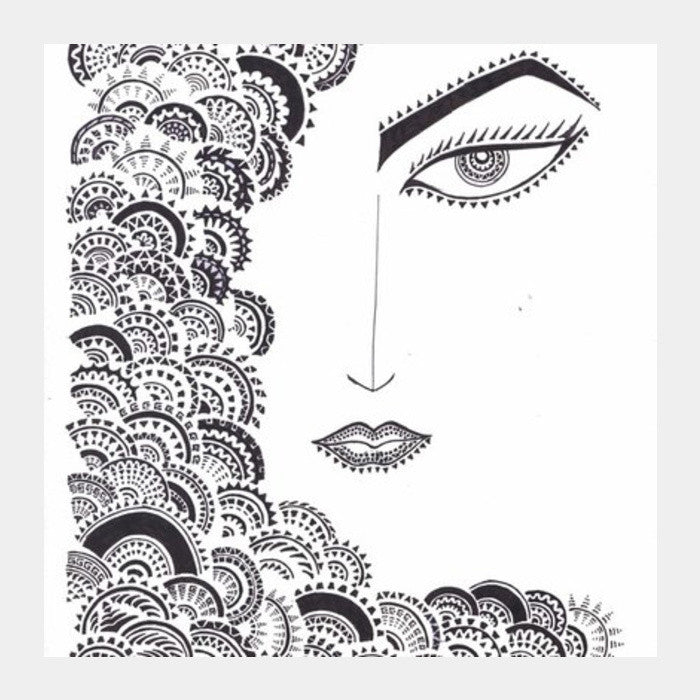 doodle, black and white Square Art Prints