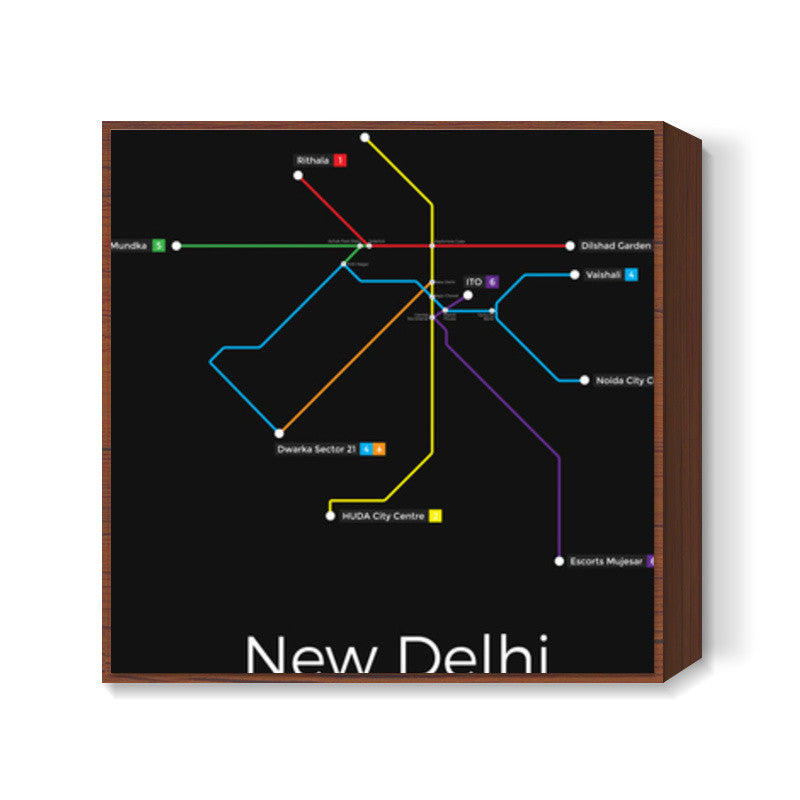 New Delhi Metro Map Square Art Prints