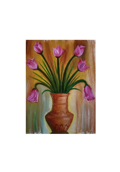 Antiqued” Oil Pastel Flowers in a Vase | Deep Space Sparkle