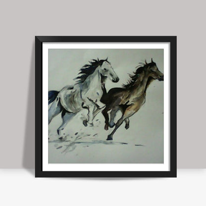 Two horses Square Art Prints