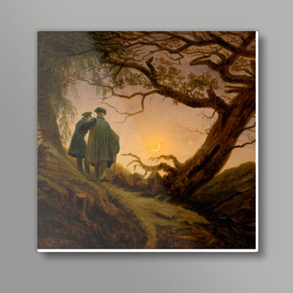 Two Men Contemplating the Moon by Caspar David Friedrich Square Art Prints