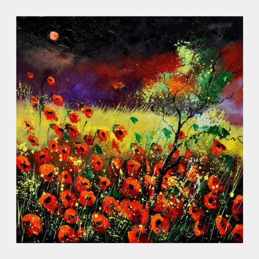 red poppies at sunset Square Art Prints