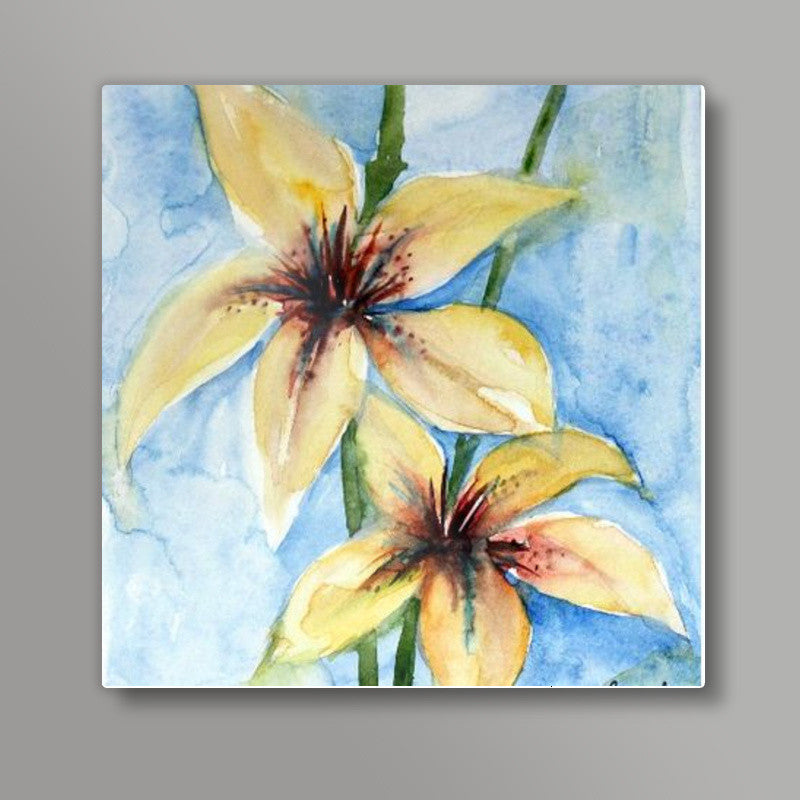 Identical Floral Twins Square Art Print