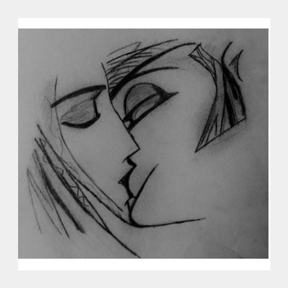 Kiss | Pencil Sketch Square Art Prints