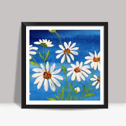 White Daisy Flowers Square Art Print